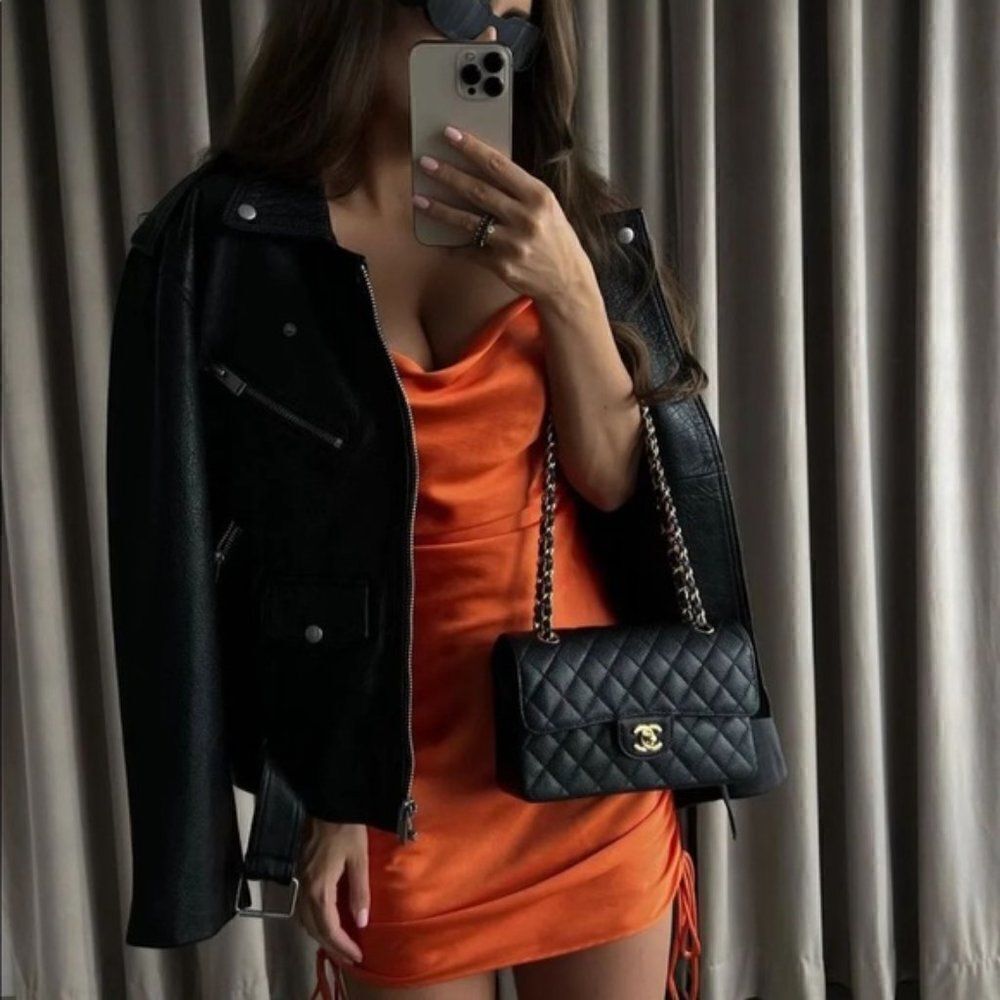 Draped Satin Effect Dressdarkorange